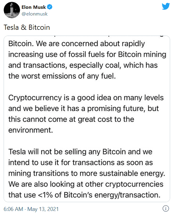 “教主”变“叛徒” 马斯克再度质疑比特币耗能