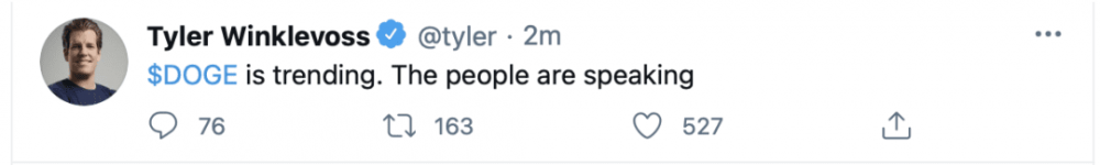 eToro,Gemini 纷繁上架狗狗币，币价打破0.5美元，24小时40%暴升，“三无”币真要翻天？