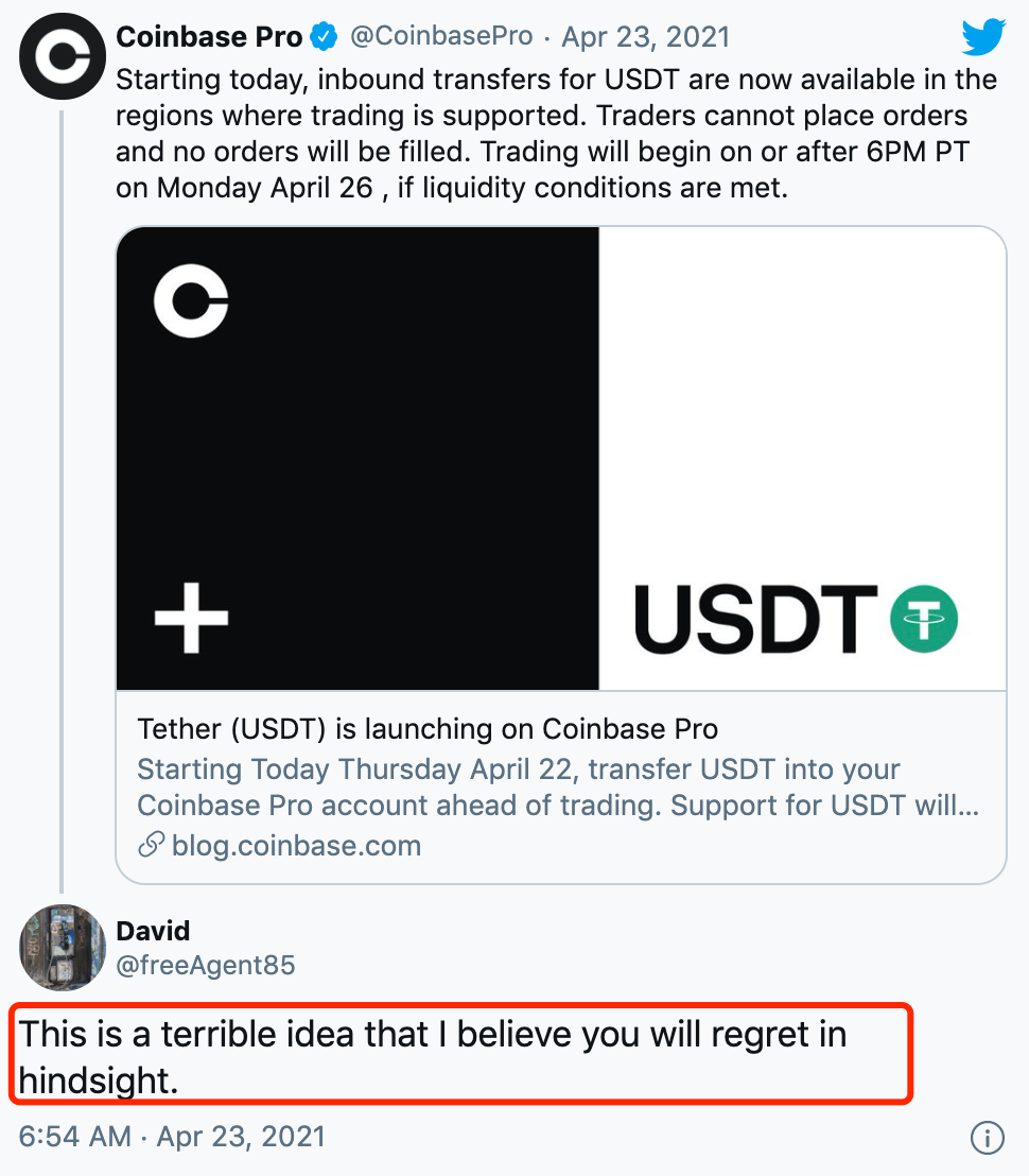 从Coinbase二度推延USDT买卖，能够看到什么？