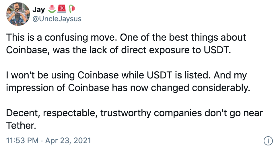 从Coinbase二度推延USDT买卖，能够看到什么？